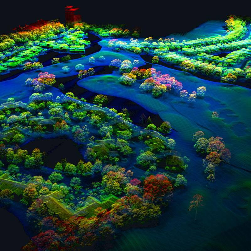 Coastal parcel colorized by elevation showing drainage relationships