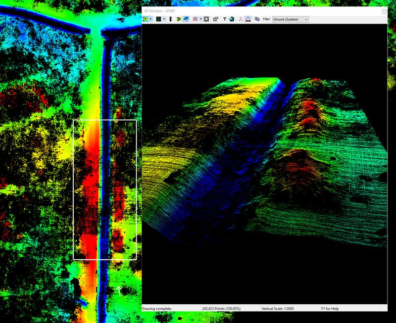 LiDAR point cloud classified into ground and vegetation in LP360