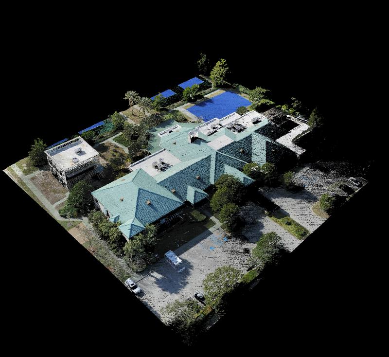 Colorized point cloud of a Gulf Coast resort property including roofs and pool deck