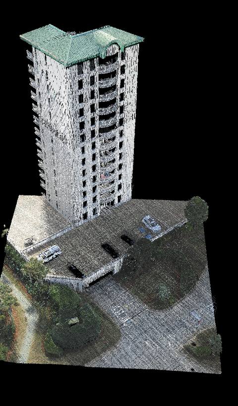 Colorized LiDAR point cloud digital twin of a coastal condominium tower